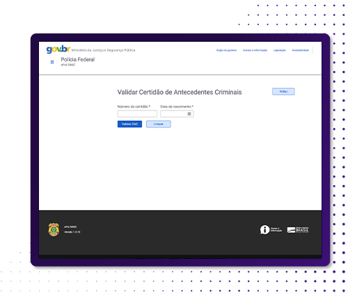 API de Antecedentes Criminais Polícia Federal Validar